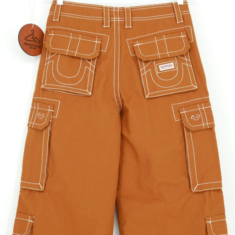 True Religion‎ Big T Double Pocket Baggy Cargo Jeans Caramel Cafe Size 28 Cotton